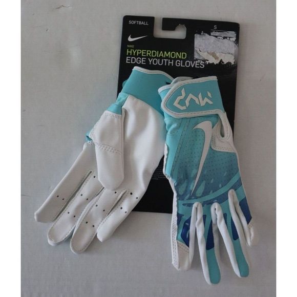 Nike Youth Unisex Sz Small Blue/White Hyperdiamond Edge Softball Batting Gloves - Picture 2 of 3